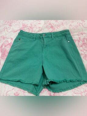 Judy Blue Teal Frayed Hem Denim Shorts